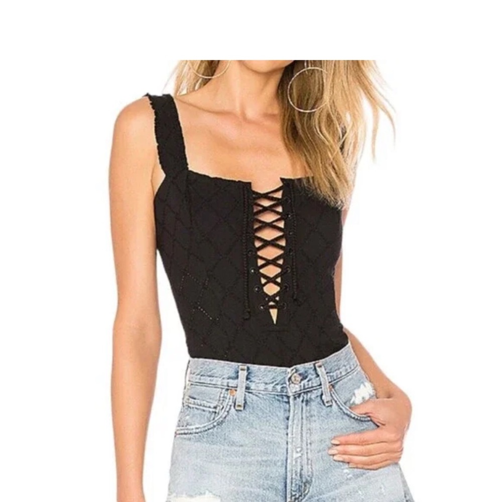 NWT Free People Tie Me Up Bodysuit Black size L